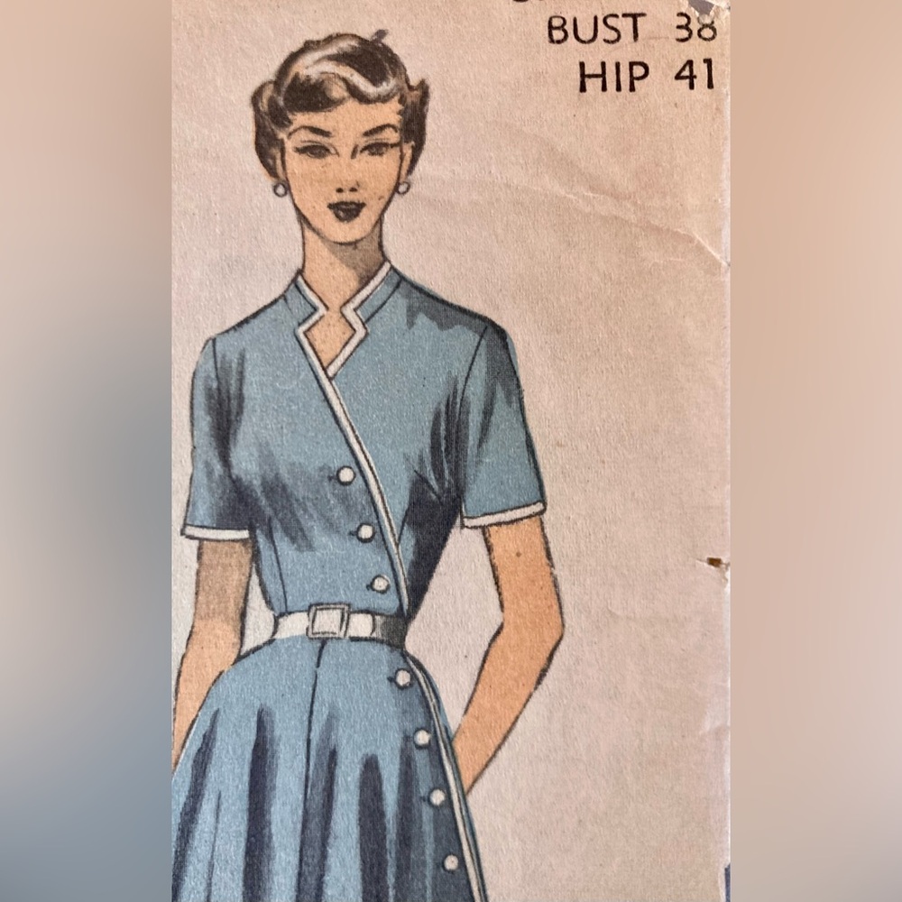 Advance Vintage factory folded 1950's Pattern asymmetrical button front dress